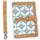 Aztec pattern leather wristlet wallet with trifold layout