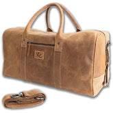Full grain leather weekend travel bag with shoulder strap-Brown
