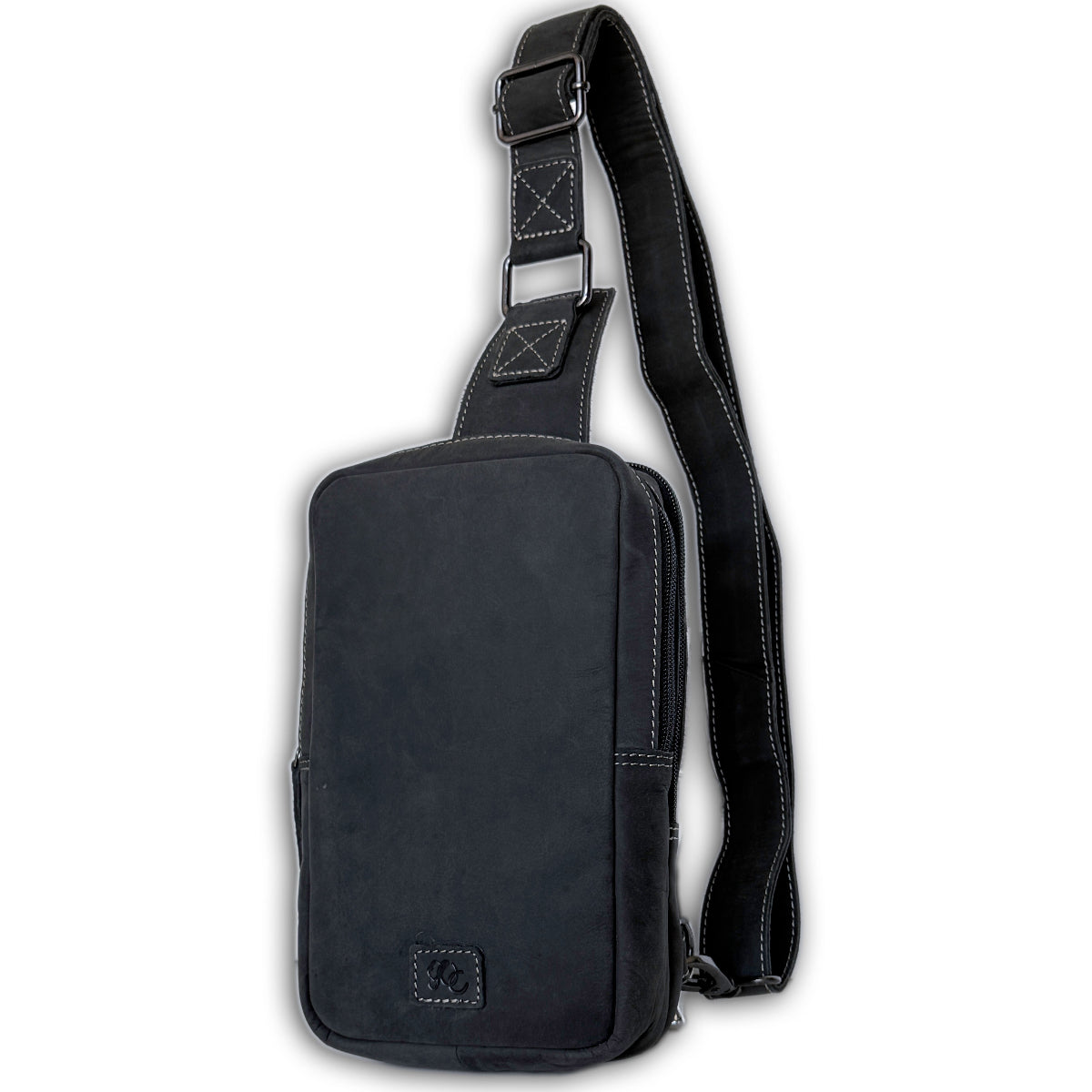 Black full-grain leather sling bag by UC Leather for everyday carry