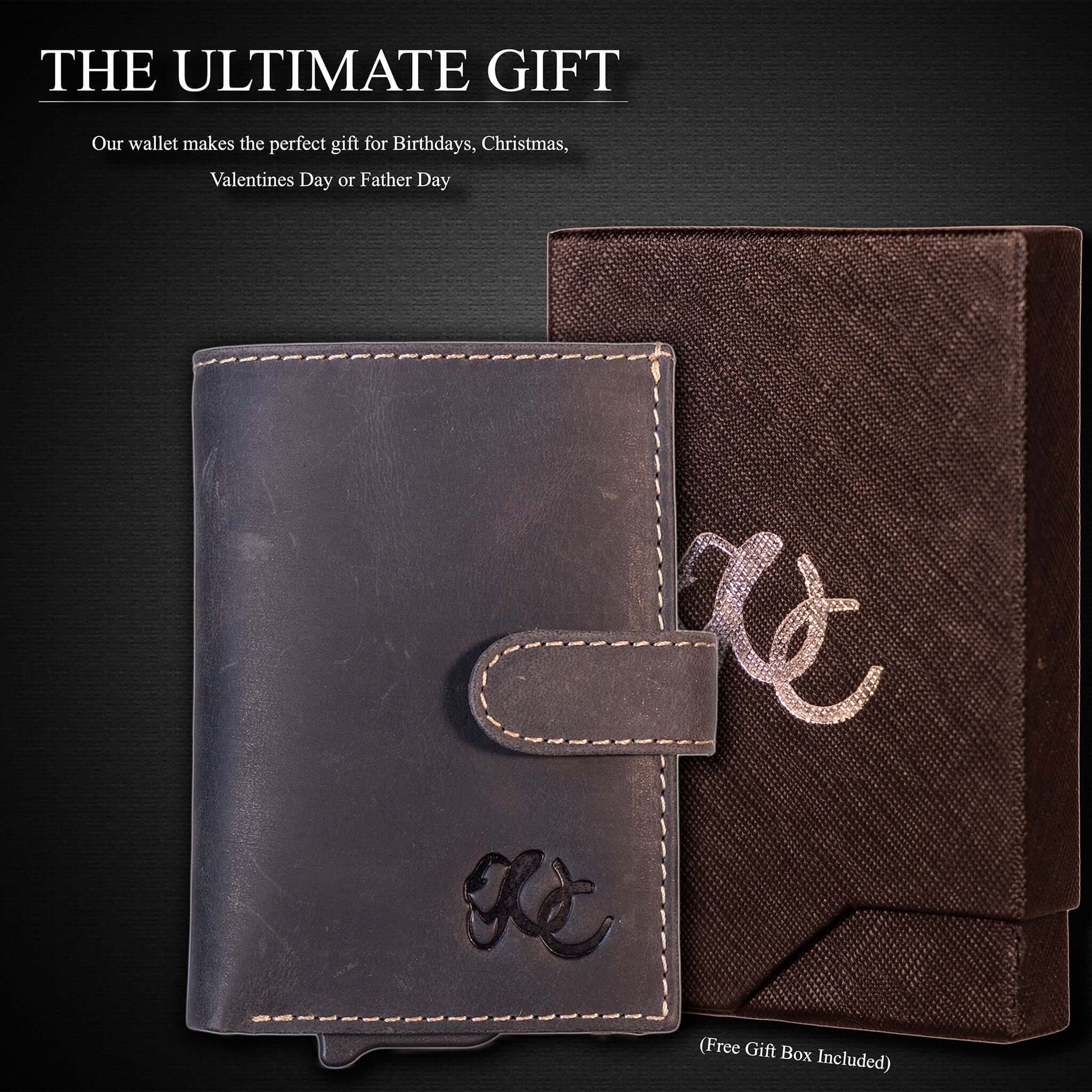 Slim leather wallet with pop-up card tray and bifold cash section-Black