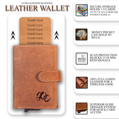 Slim leather wallet with pop-up card tray and bifold cash section-Brown