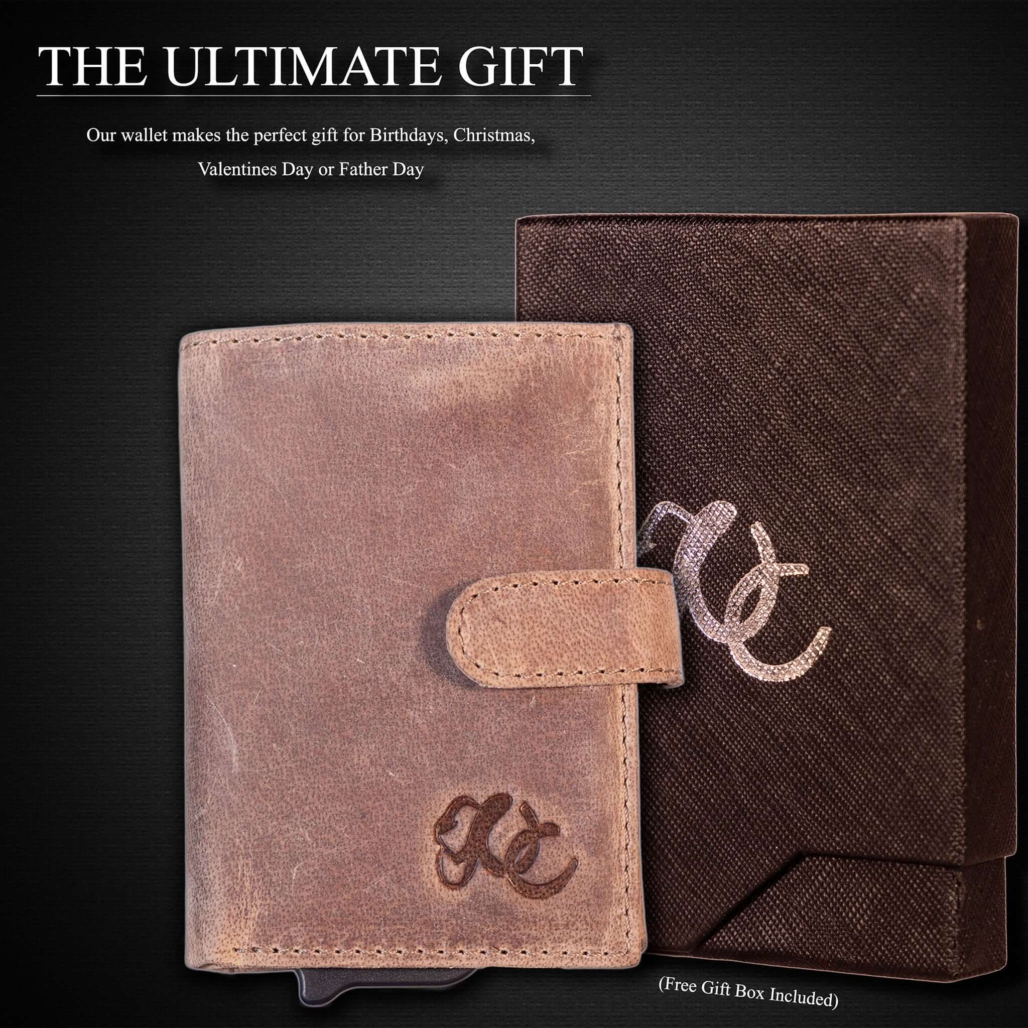 Slim leather wallet with pop-up card tray and bifold cash section-Sand