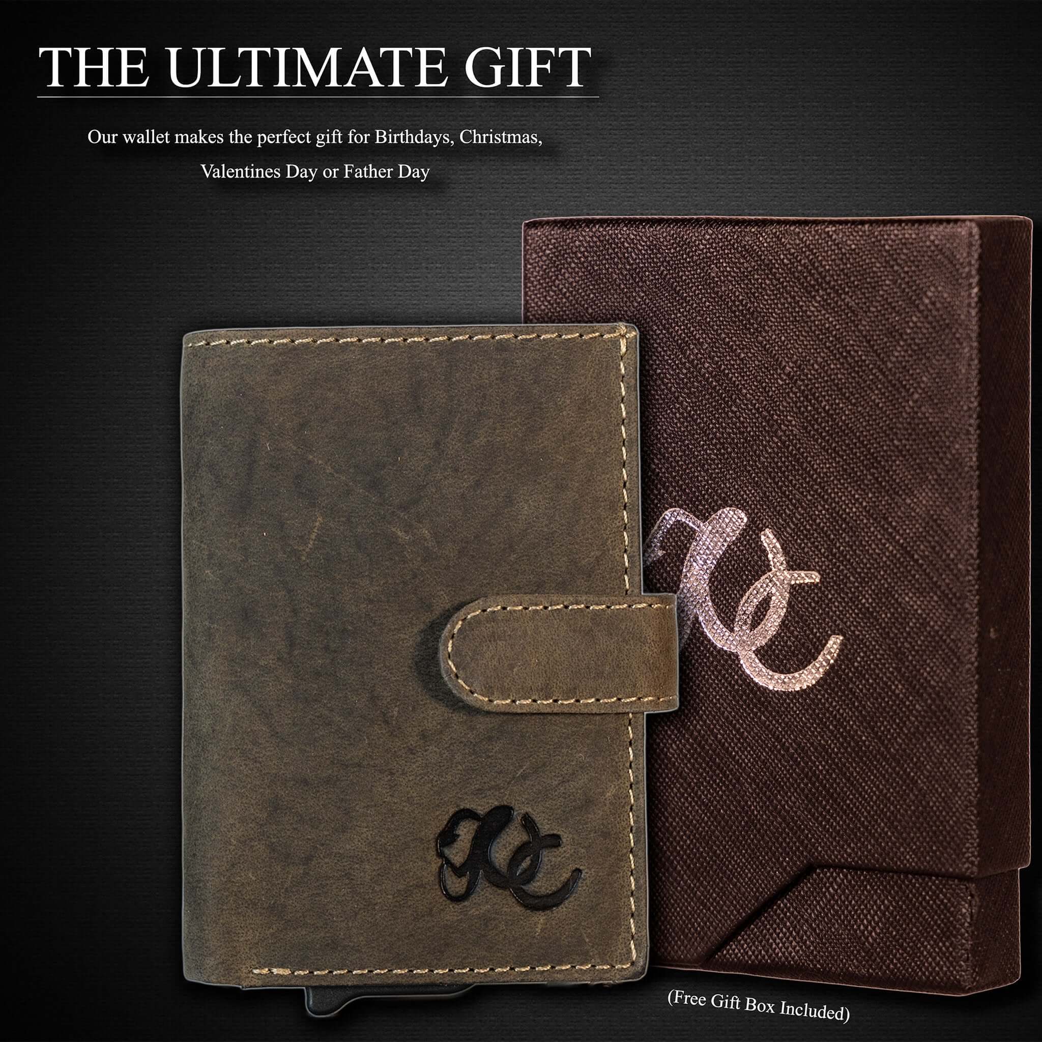 Slim leather wallet with pop-up card tray and bifold cash section-Olive