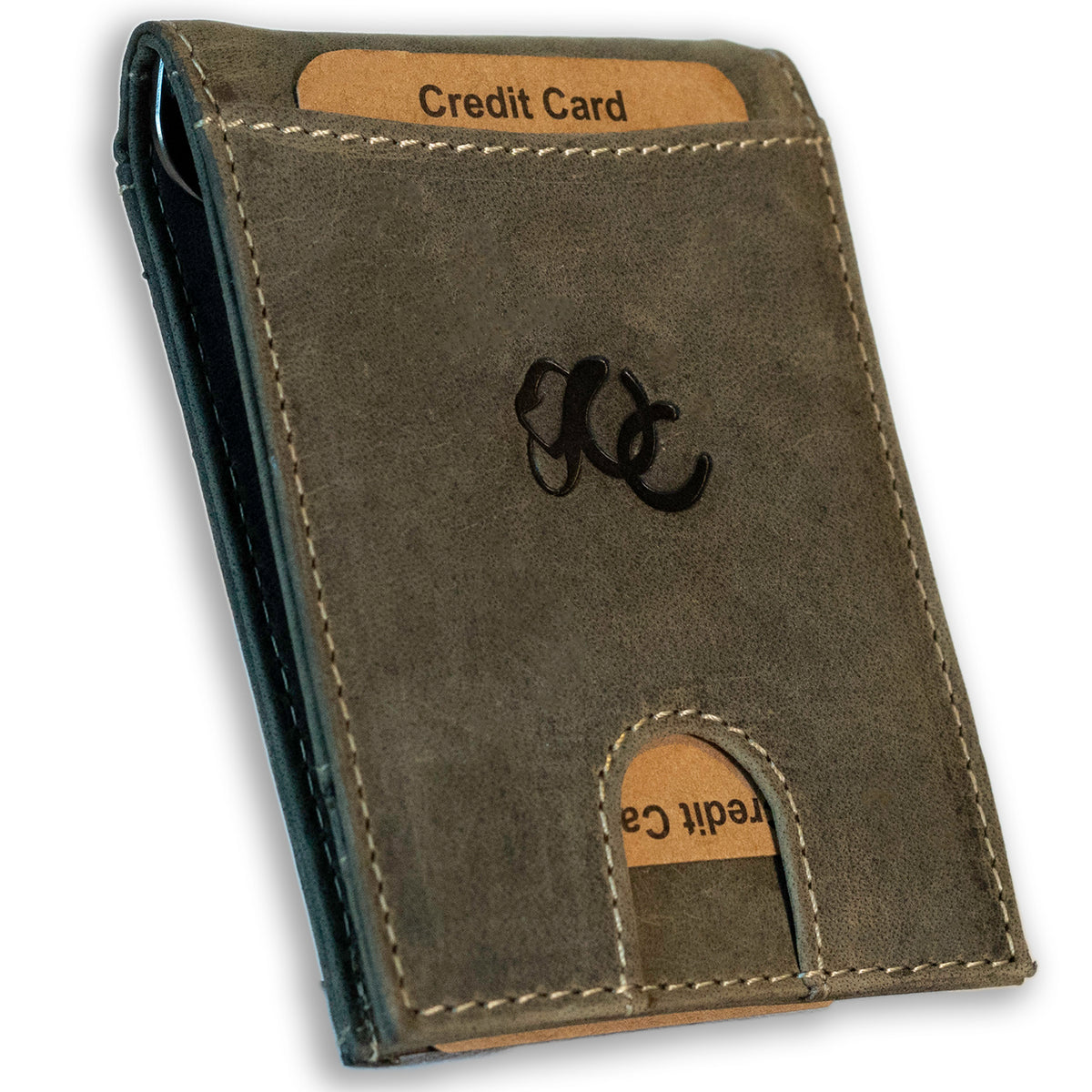Leather bifold wallet with integrated money clip and card slots-Olive