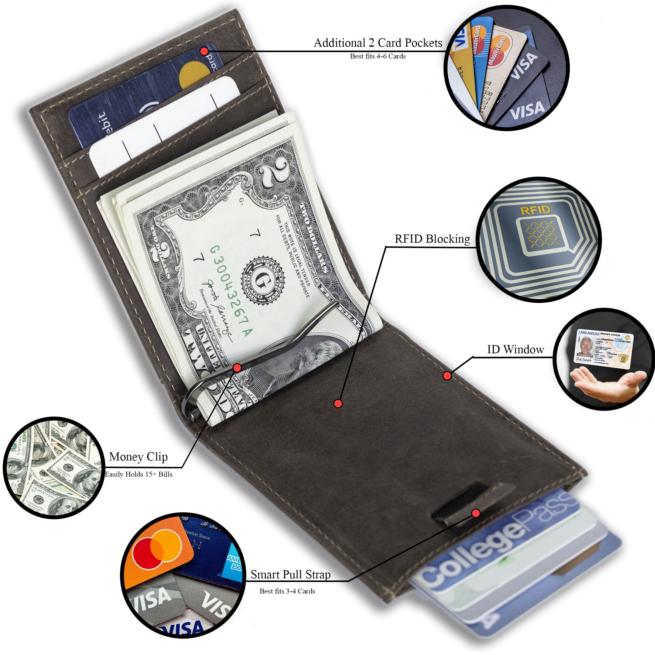 Money Clip Bifold Wallet | Slim Leather Design Black Money Clip Bifold Wallet | Slim Leather Design Black