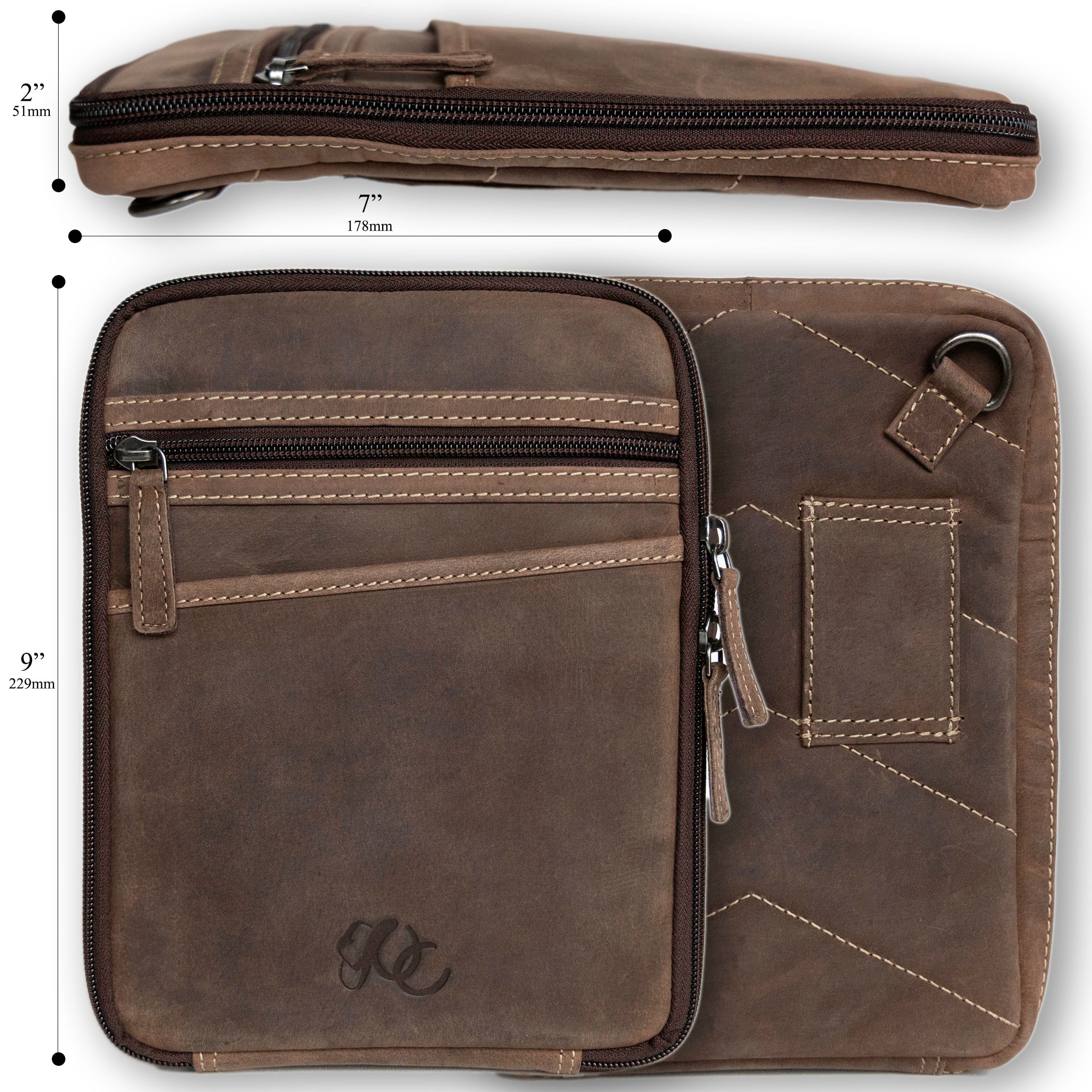 Leather Gun holster pouch for handguns up to 8 inches long with dimensions- Dark Brown