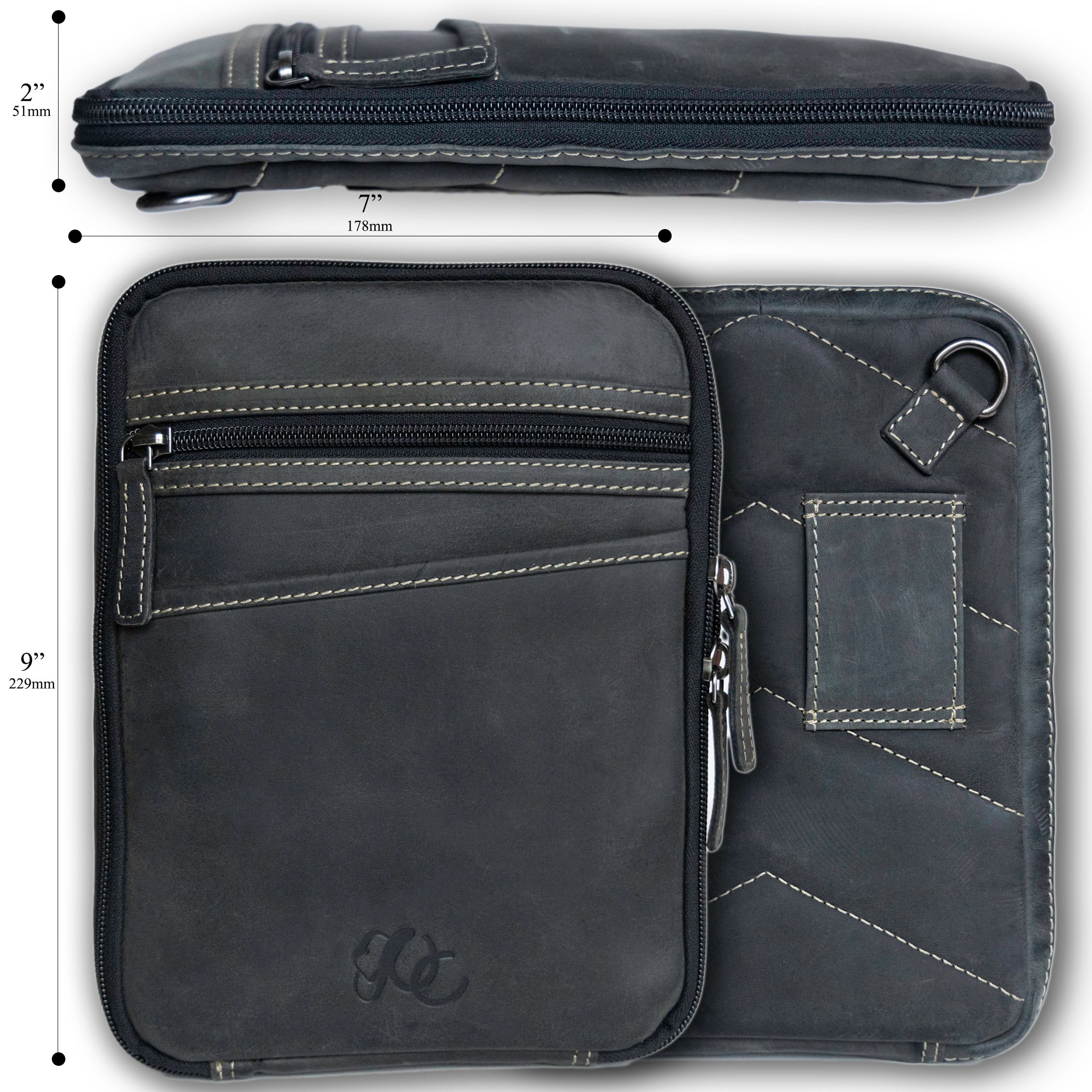 Leather Gun holster pouch for handguns up to 8 inches long-Black