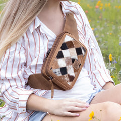 Hair-on leather patchwork Monte crossbody purse