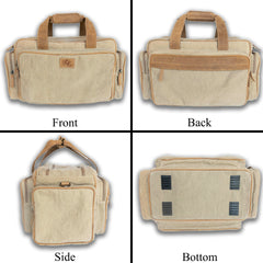 Shooting gear duffel with carry handles and side compartments-Tan