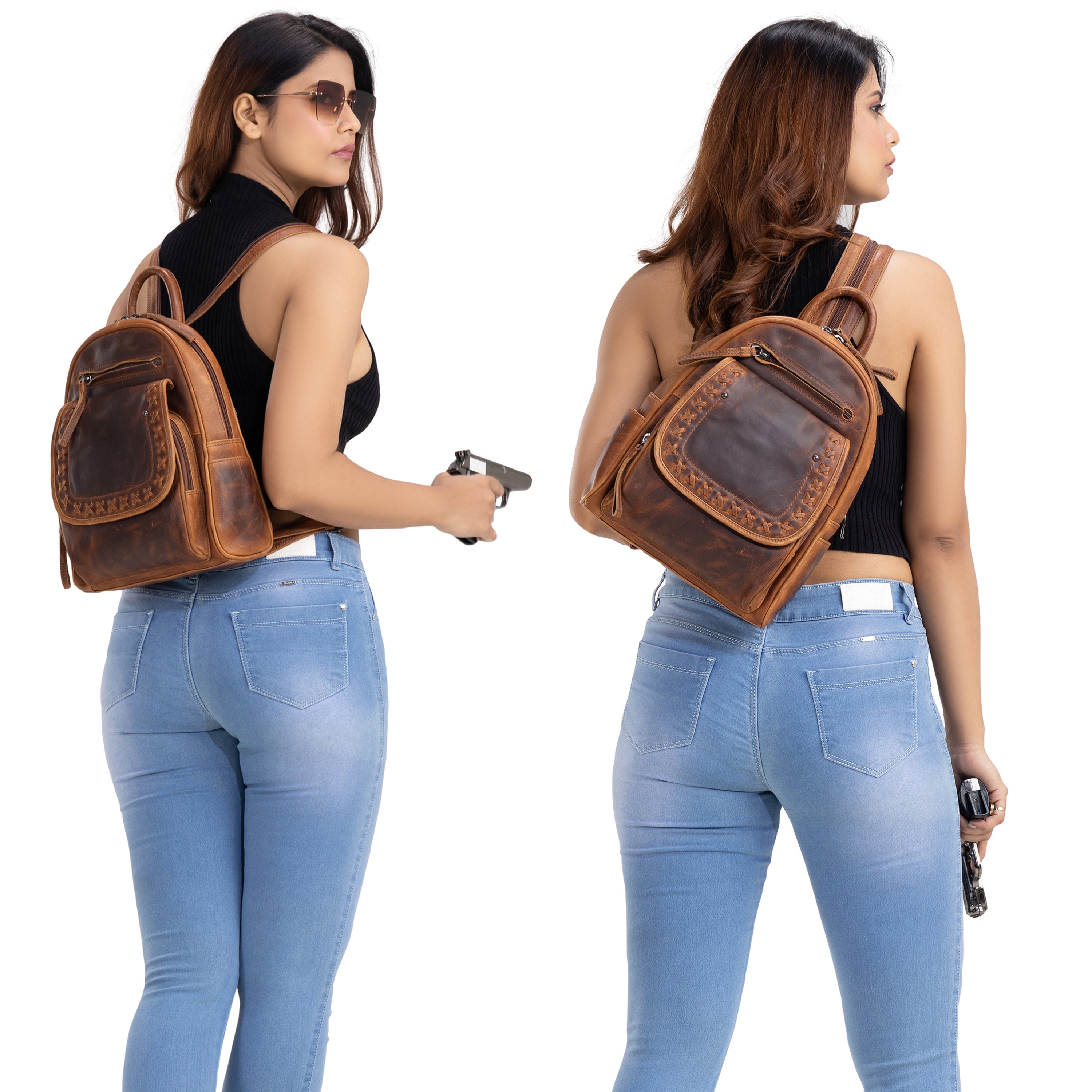 Concealed Carry RFID Daisy Leather Backpack by Lady Conceal Black Concealed Carry RFID Daisy Leather Backpack by Lady Conceal Black