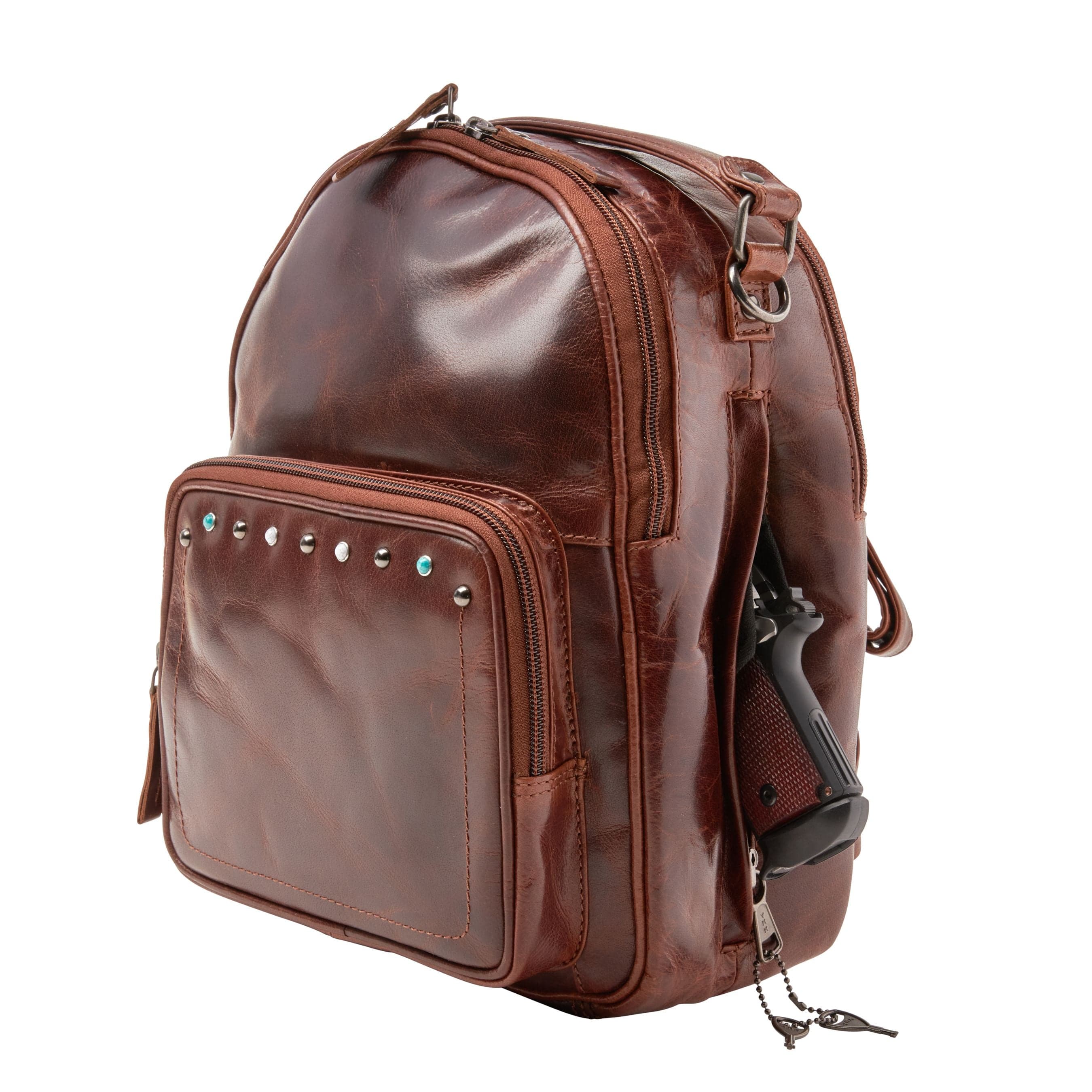 Concealed Carry Sawyer Leather Backpack by Lady Conceal, Cognac Concealed Carry Sawyer Leather Backpack by Lady Conceal, Cognac
