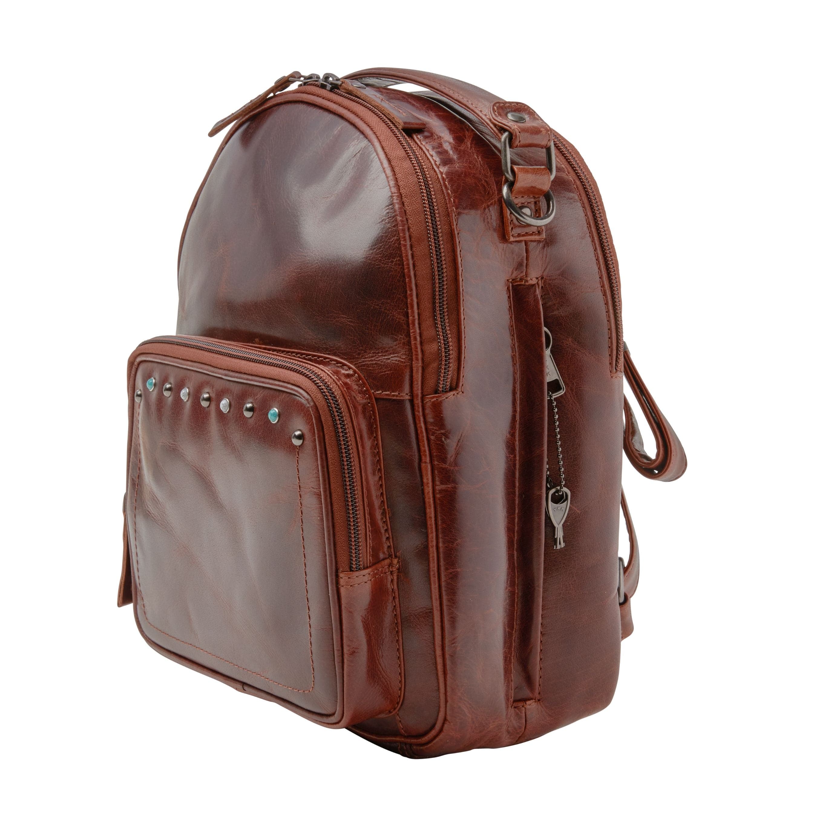 3 zipper compartment vegan leather backpack Concealed Carry Sawyer Leather Backpack by Lady Conceal, Cognac