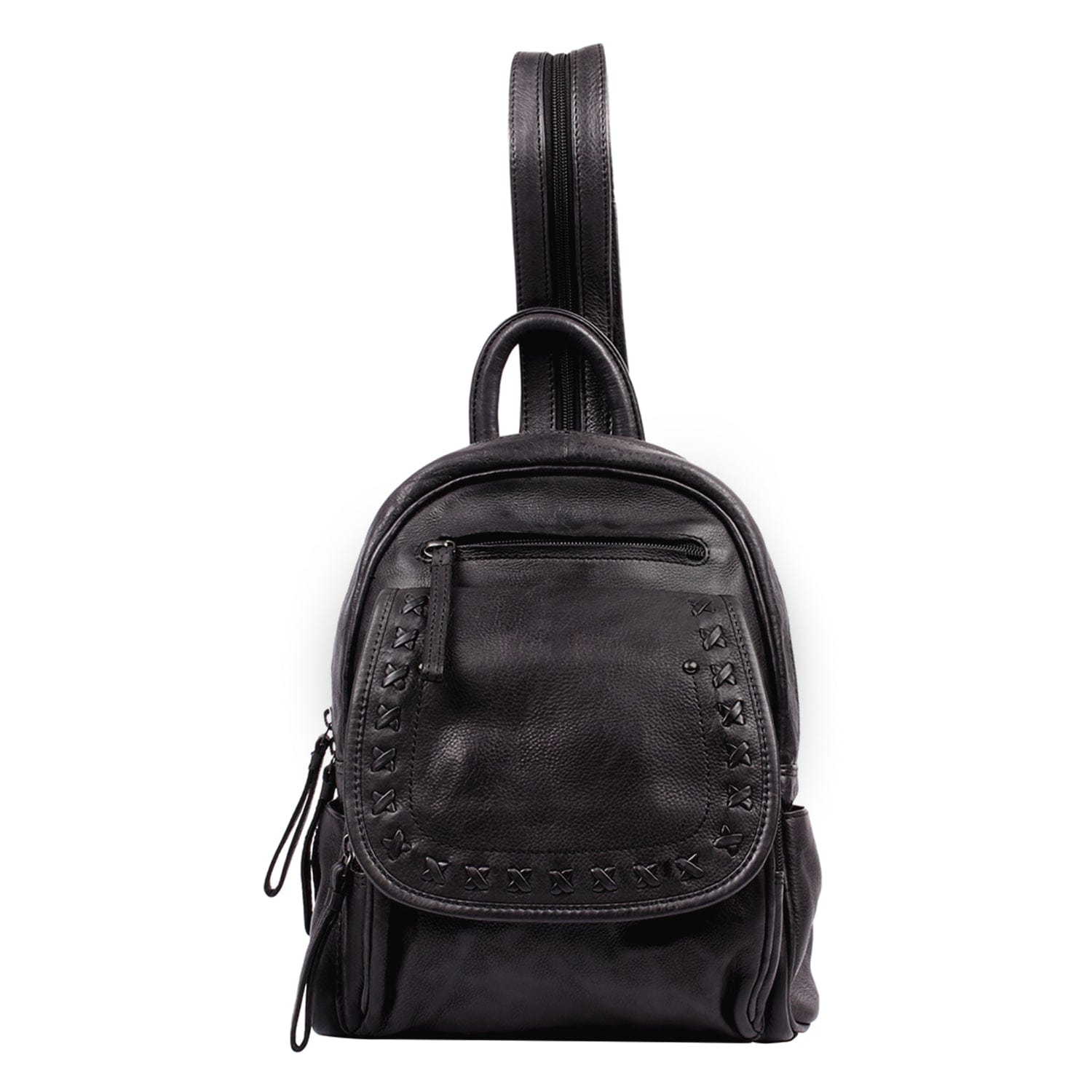 dasein patent leather zip around backpack with front pocket Concealed Carry RFID Daisy Leather Backpack by Lady Conceal Black