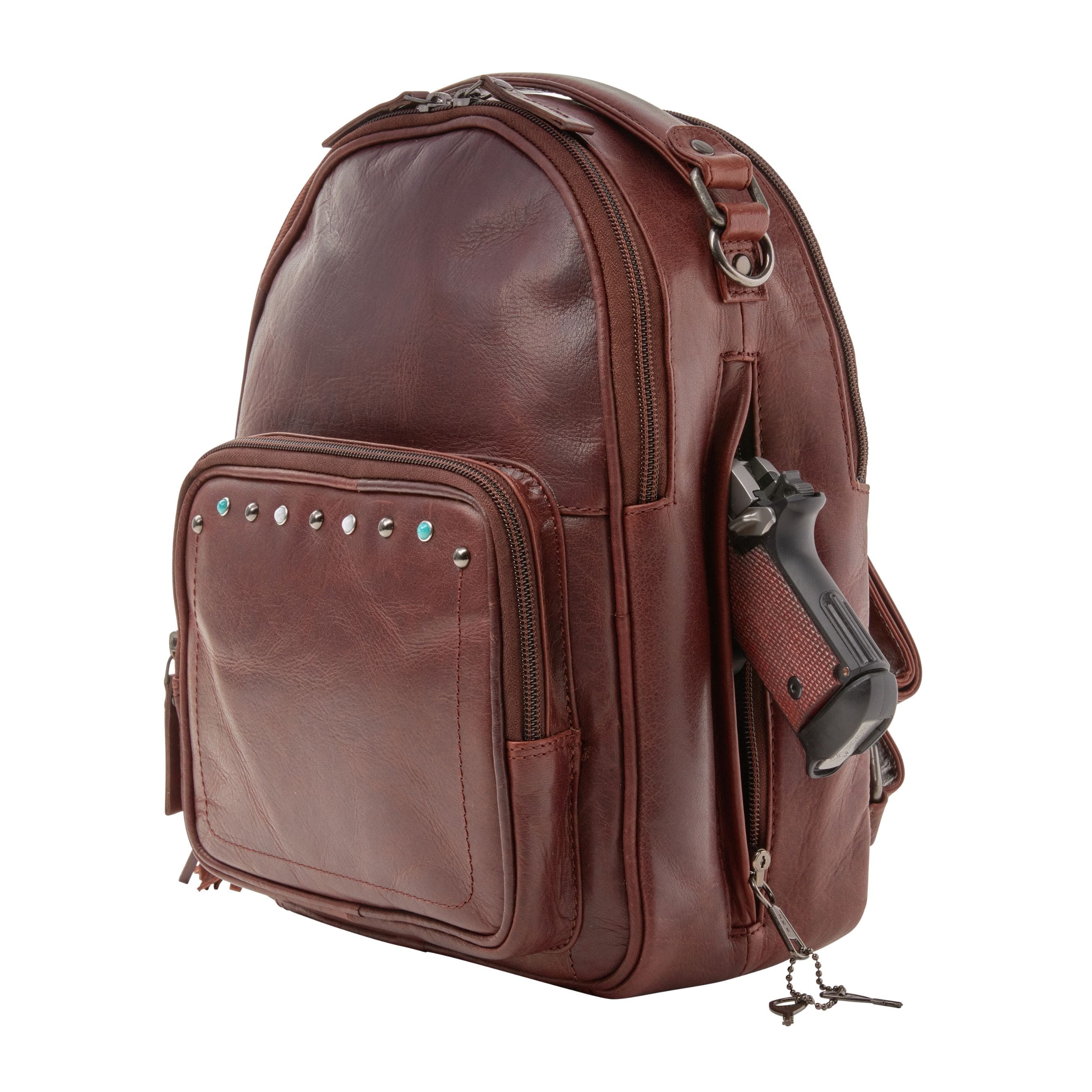 Concealed Carry Sawyer Leather Backpack by Lady Conceal, Cognac Concealed Carry Sawyer Leather Backpack by Lady Conceal, Cognac