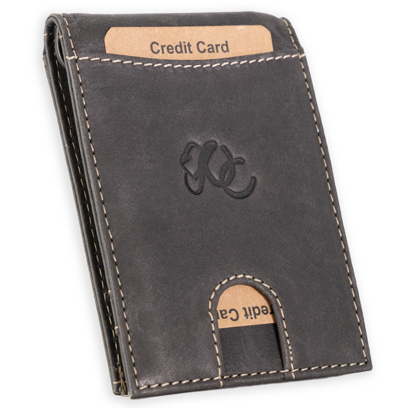 Leather Money Clip Bifold  - Black