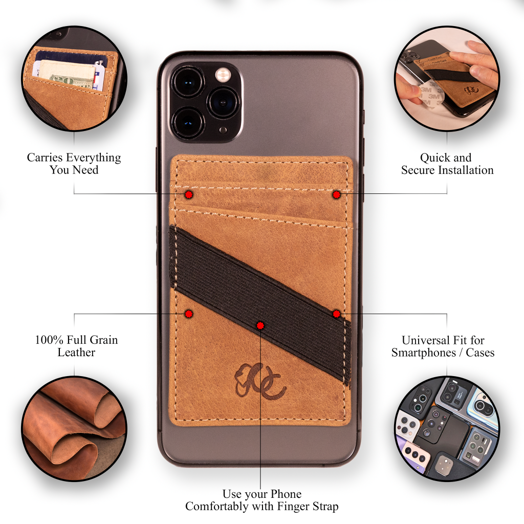 Stick on Phone Wallet - Premium Leather Accessory Brown Stick on Phone Wallet - Premium Leather Accessory Brown