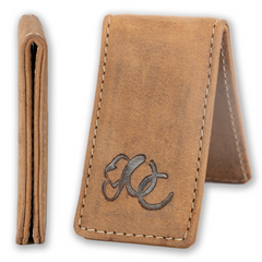 Strong magnetic cash holder in full grain leather with UC Leather Logo-Brown