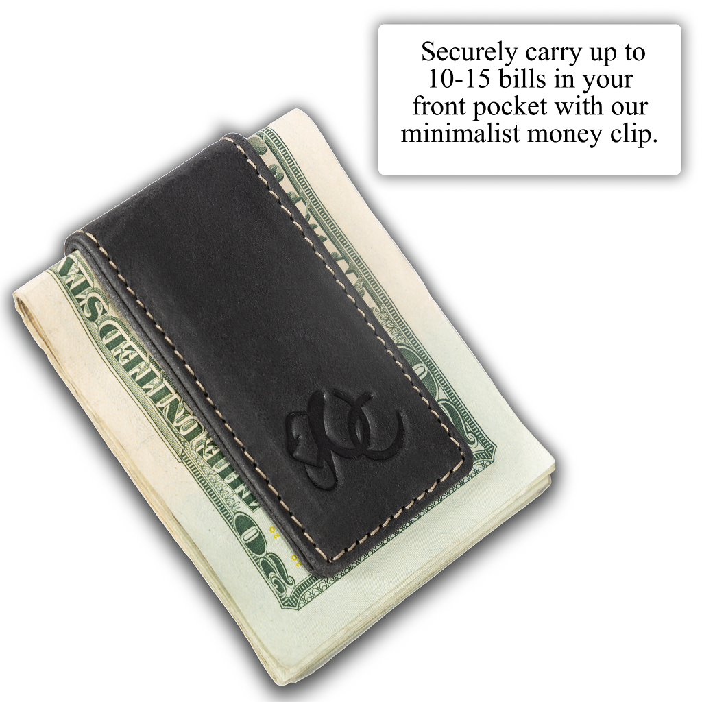 Strong magnetic cash holder in full grain leather with UC Leather Logo-Black