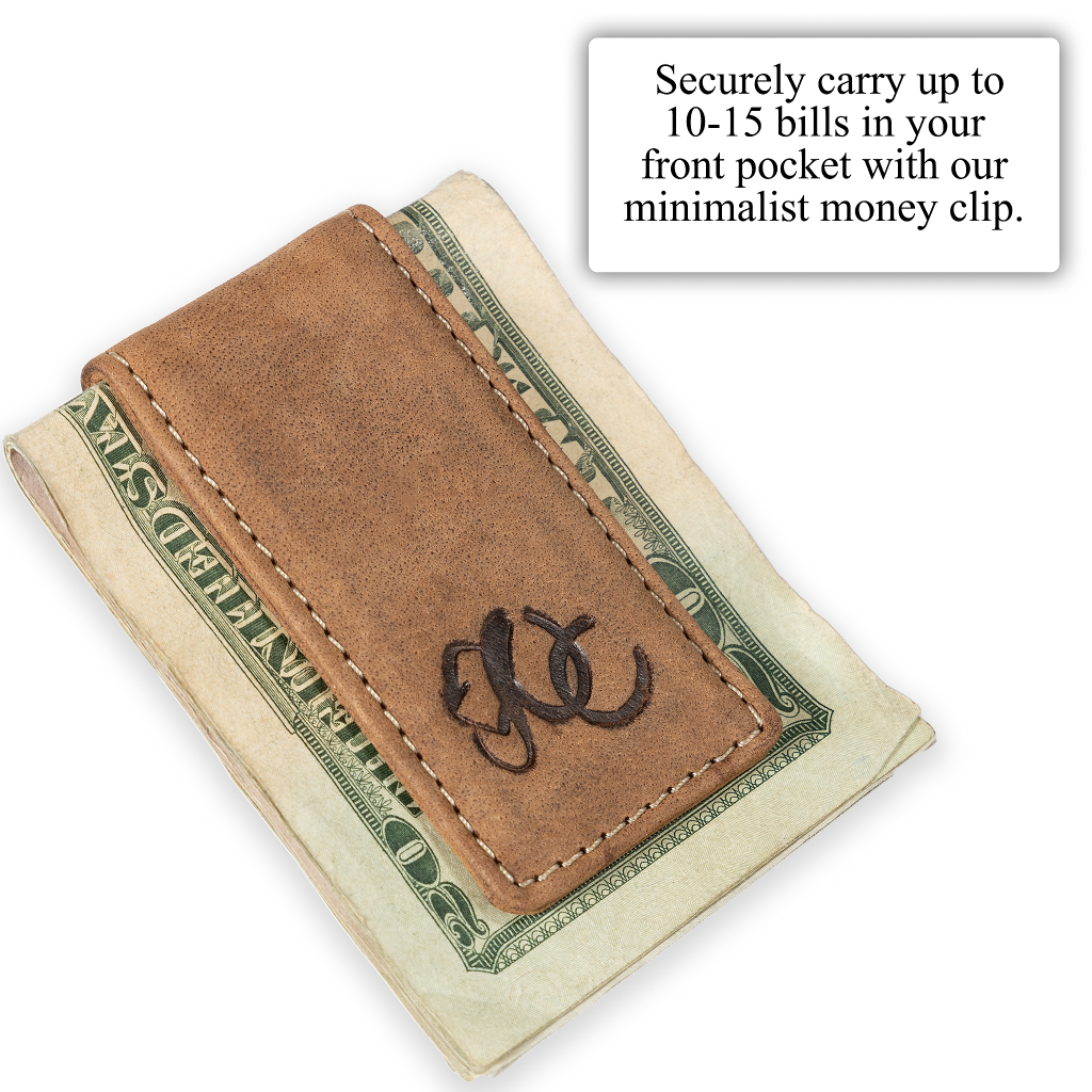 Strong magnetic cash holder in full grain leather with UC Leather Logo-Brown