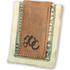 Strong magnetic cash holder in full grain leather with UC Leather Logo-Brown